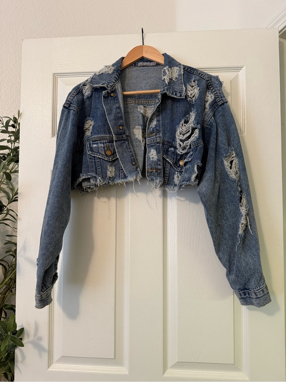Custom Carmar Distressed Cropped Blue Denim Jacket